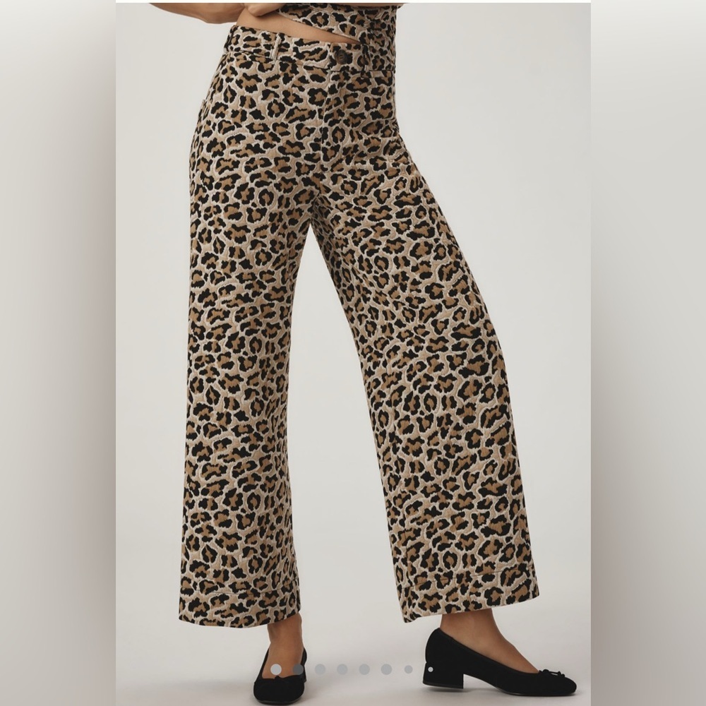 Anthropologie’s Mauve The Ettie high-rise wide leg crop pant in leopard